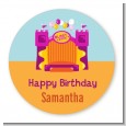 Bounce House Purple and Orange - Round Personalized Birthday Party Sticker Labels thumbnail
