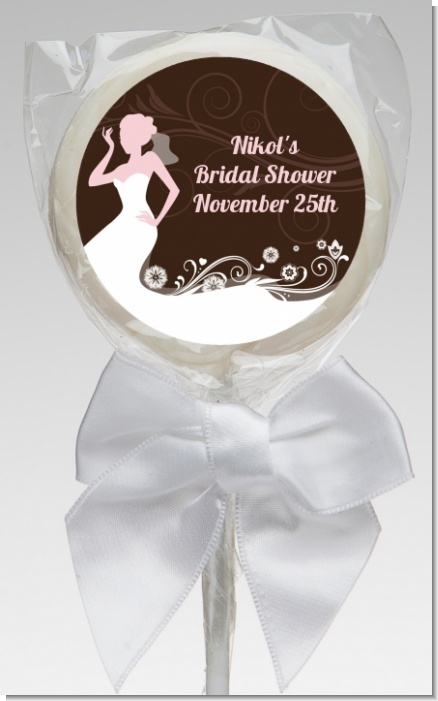 Bridal Silhouette Floral Pink - Personalized Bridal Shower Lollipop Favors