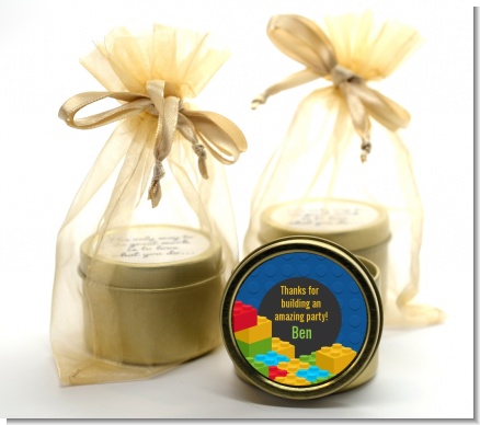 Building Blocks - Birthday Party Gold Tin Candle Favors