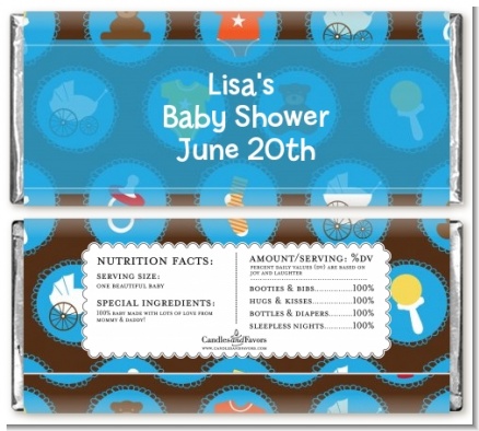 Baby Icons Blue - Personalized Baby Shower Candy Bar Wrappers