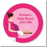 Bun in the Oven Girl - Round Personalized Baby Shower Sticker Labels
