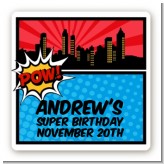 Calling All Superheroes - Square Personalized Birthday Party Sticker Labels