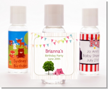 Camping Glam Style - Personalized Birthday Party Hand Sanitizers Favors