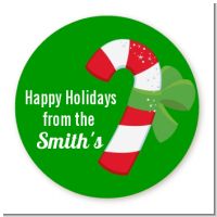 Candy Cane - Round Personalized Christmas Sticker Labels