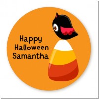 Candy Corn with Bird - Round Personalized Halloween Sticker Labels