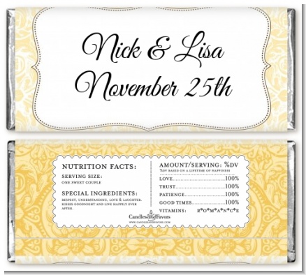 Pale Yellow & Brown - Personalized Bridal Shower Candy Bar Wrappers