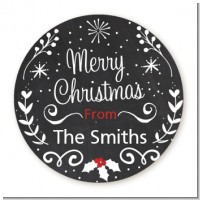 Chalkboard Mistletoe - Round Personalized Christmas Sticker Labels