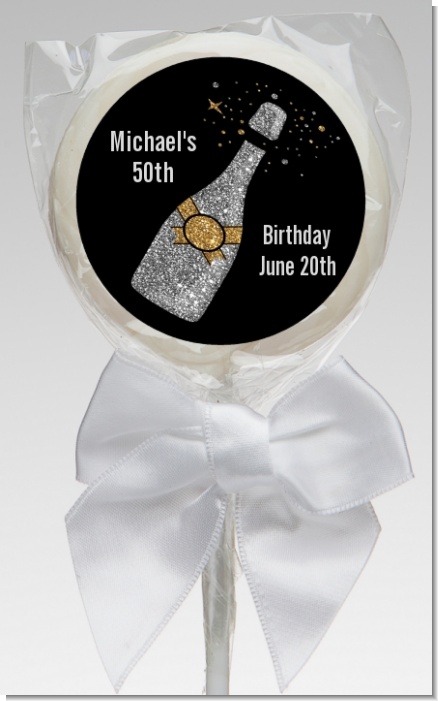 Champagne Gold Silver Faux Glitter - Personalized Birthday Party Lollipop Favors