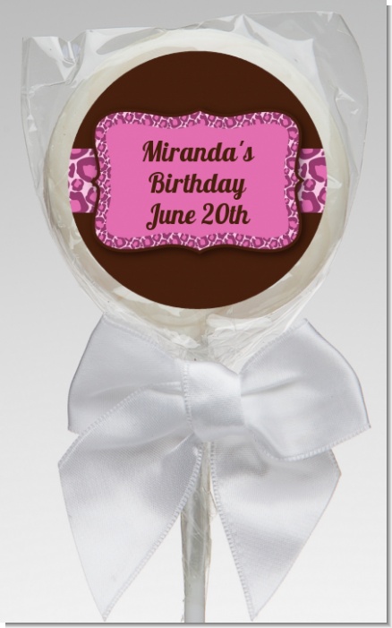 Cheetah Print Pink - Personalized Birthday Party Lollipop Favors