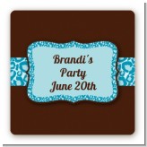 Cheetah Print Blue - Square Personalized Birthday Party Sticker Labels