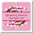 Cherry Blossom - Square Personalized Baby Shower Sticker Labels thumbnail