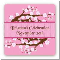 Cherry Blossom - Square Personalized Baby Shower Sticker Labels