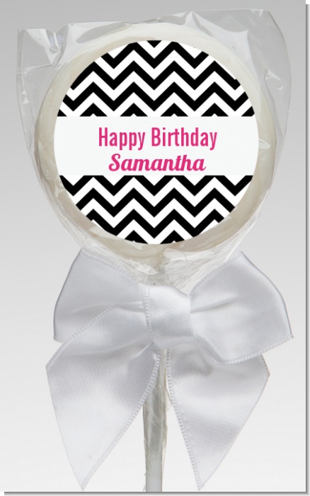 Chevron Black & White - Personalized Birthday Party Lollipop Favors