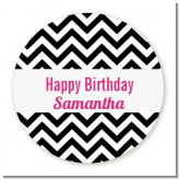 Chevron Black & White - Round Personalized Birthday Party Sticker Labels