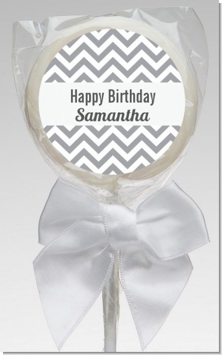 Chevron Gray - Personalized Birthday Party Lollipop Favors