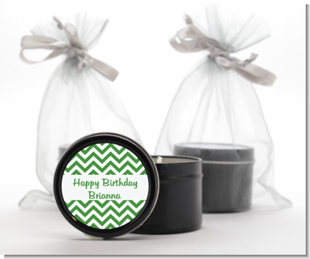 Chevron Green - Birthday Party Black Candle Tin Favors