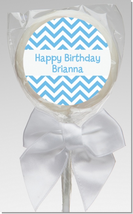 Chevron Light Blue - Personalized Birthday Party Lollipop Favors