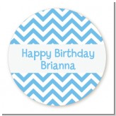 Chevron Light Blue - Round Personalized Birthday Party Sticker Labels