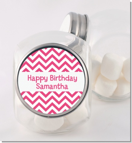 Chevron Pink - Personalized Birthday Party Candy Jar