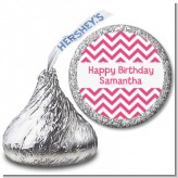 Chevron Pink - Hershey Kiss Birthday Party Sticker Labels