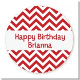 Chevron Red - Round Personalized Birthday Party Sticker Labels