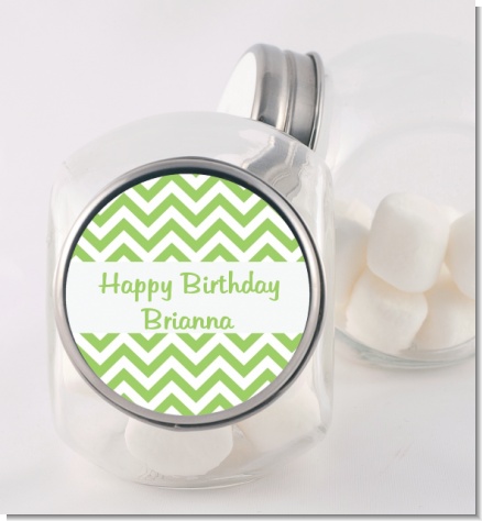 Chevron Sage Green - Personalized Birthday Party Candy Jar