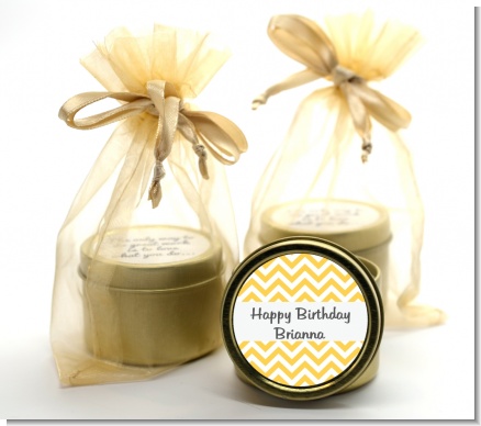 Chevron Yellow - Birthday Party Gold Tin Candle Favors