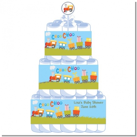 Choo Choo Train - Personalized Baby Shower Diaper Cake 3 Tier