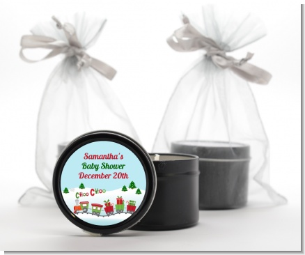 Choo Choo Train Christmas Wonderland - Baby Shower Black Candle Tin Favors