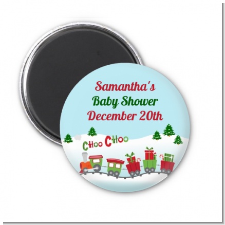 Choo Choo Train Christmas Wonderland - Personalized Baby Shower Magnet Favors