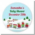 Choo Choo Train Christmas Wonderland - Round Personalized Baby Shower Sticker Labels thumbnail
