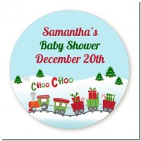 Choo Choo Train Christmas Wonderland - Round Personalized Baby Shower Sticker Labels