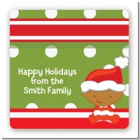 Christmas Baby African American - Square Personalized Baby Shower Sticker Labels