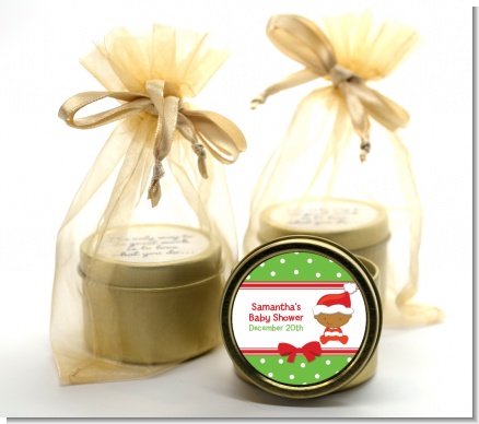 Christmas Baby African American - Baby Shower Gold Tin Candle Favors