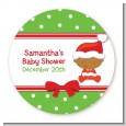 Christmas Baby African American - Round Personalized Baby Shower Sticker Labels thumbnail