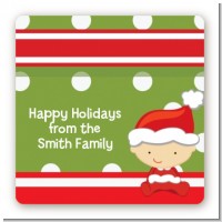 Christmas Baby Caucasian - Square Personalized Baby Shower Sticker Labels