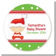 Christmas Baby Caucasian - Round Personalized Baby Shower Sticker Labels thumbnail