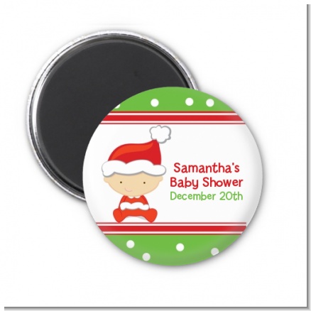 Christmas Baby Caucasian - Personalized Baby Shower Magnet Favors