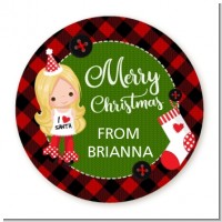Christmas Girl - Round Personalized Christmas Sticker Labels