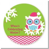Winter Owl - Round Personalized Christmas Sticker Labels