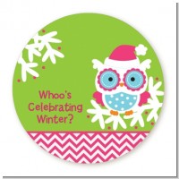 Winter Owl - Round Personalized Christmas Sticker Labels