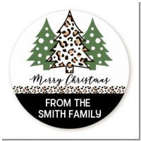Christmas Tree Cheetah - Round Personalized Christmas Sticker Labels