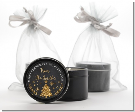 Christmas Tree Gold Glitter - Christmas Black Candle Tin Favors