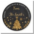 Christmas Tree Gold Glitter - Round Personalized Christmas Sticker Labels thumbnail