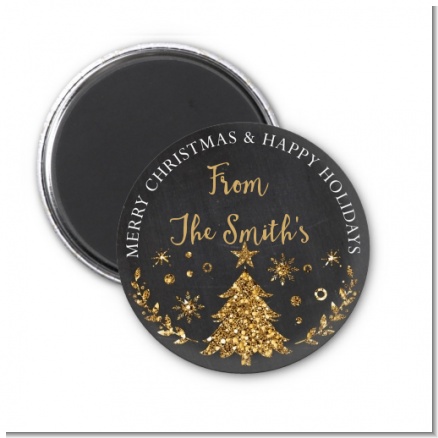 Christmas Tree Gold Glitter - Personalized Christmas Magnet Favors