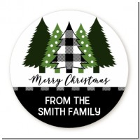 Christmas Tree Plaid - Round Personalized Christmas Sticker Labels