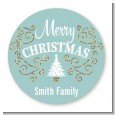 Christmas Tree with Glitter Scrolls - Round Personalized Christmas Sticker Labels thumbnail