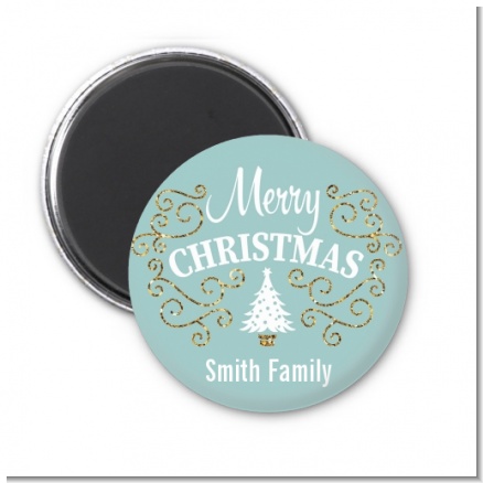 Christmas Tree with Glitter Scrolls - Personalized Christmas Magnet Favors