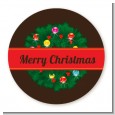 Christmas Wreath and Bells - Round Personalized Christmas Sticker Labels thumbnail