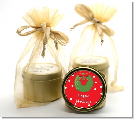 Christmas Wreath - Christmas Gold Tin Candle Favors